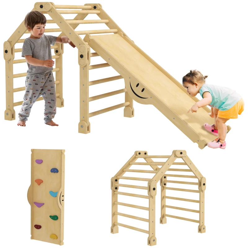 Qaba 4 in 1 Indoor Toddler Climbing Toys for 18-48 Months with Ramp & Seesaw
