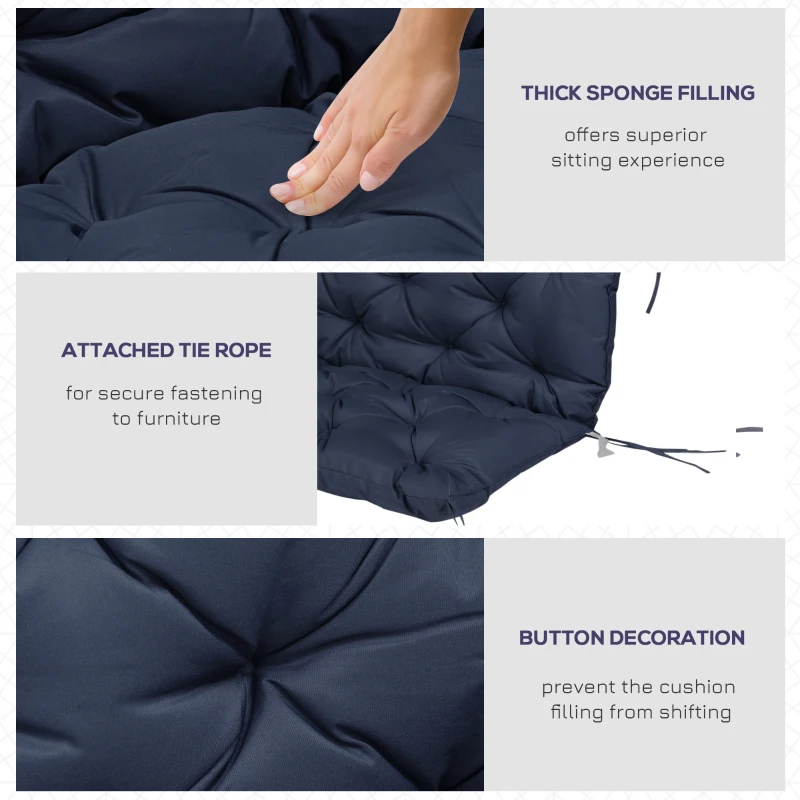 Outsunny 2 Seater Garden Bench Cushion, Soft Thick Outdoor Non-Slip 2 Seater Soft Pad With Backrest for Garden Patio, 52" x 43" x 4", Navy Blue