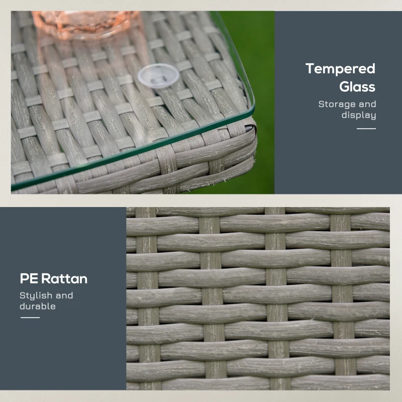 Outsunny 3 Pieces Wicker Patio Furniture Set, Rattan Bistro Set with Glass Top Coffee Table and Cushions, Outdoor Conversation Set for Garden, Porch, Balcony, Grey