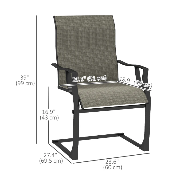 Outsunny C Spring Motion Patio Chairs Set of 2 with Curved High Backrest, Armrest, All Weather Breathable Fabric, Metal Frame