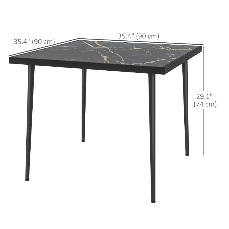 Outsunny Outdoor Dining Table for 4, Square Patio Dining Table with Marble Effect Tempered Glass Top and Steel Frame, Black