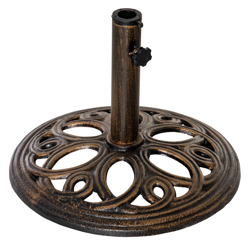 Outsunny 25lbs Cast Iron Round Patio Umbrella Base Stand, Umbrella Holder for Outdoor, Patio, Garden, Deck and Beach, Fit Dia. 1.5", 2" Pole, Bronze