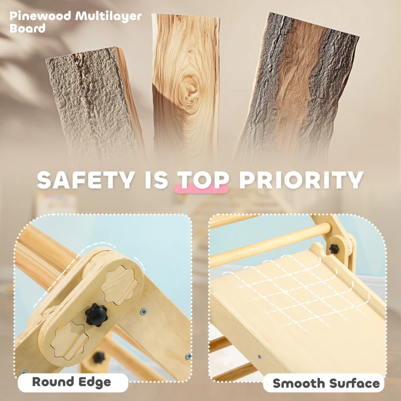 Qaba 4 in 1 Indoor Toddler Climbing Toys for 18-48 Months with Ramp & Seesaw