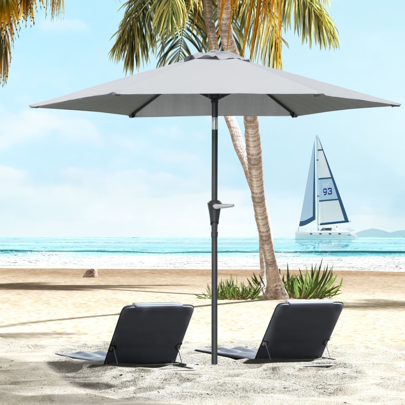 Outsunny Patio Sun Umbrella, Outdoor Parasol with 6 Ribs, Light Grey