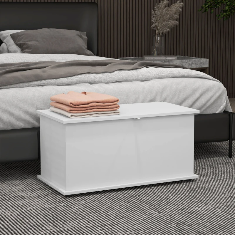 HOMCOM 31.5" Storage Chest with 2 Safety Hinges, Storage Box Organizer with Flip-Top Lid, Entryway Storage Bench, Oak