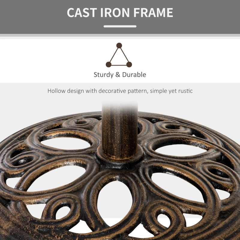 Outsunny 25lbs Cast Iron Round Patio Umbrella Base Stand, Umbrella Holder for Outdoor, Patio, Garden, Deck and Beach, Fit Dia. 1.5", 2" Pole, Bronze