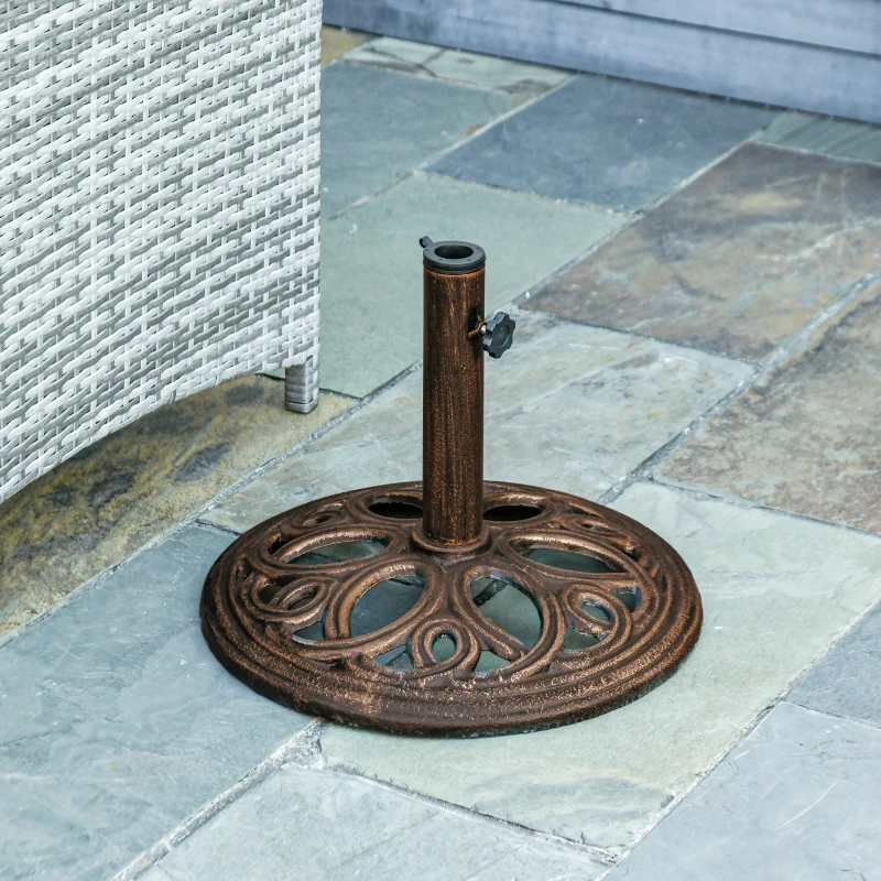Outsunny 25lbs Cast Iron Round Patio Umbrella Base Stand, Umbrella Holder for Outdoor, Patio, Garden, Deck and Beach, Fit Dia. 1.5", 2" Pole, Bronze