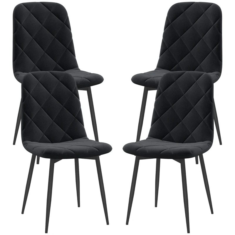HOMCOM Dining Chairs Set of 4, Upholstered Dining Room Chairs with Steel Legs, Modern Kitchen Chair for Dining Room, Black