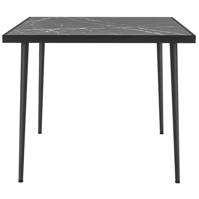 Outsunny Outdoor Dining Table for 4, Square Patio Dining Table with Marble Effect Tempered Glass Top and Steel Frame, Black