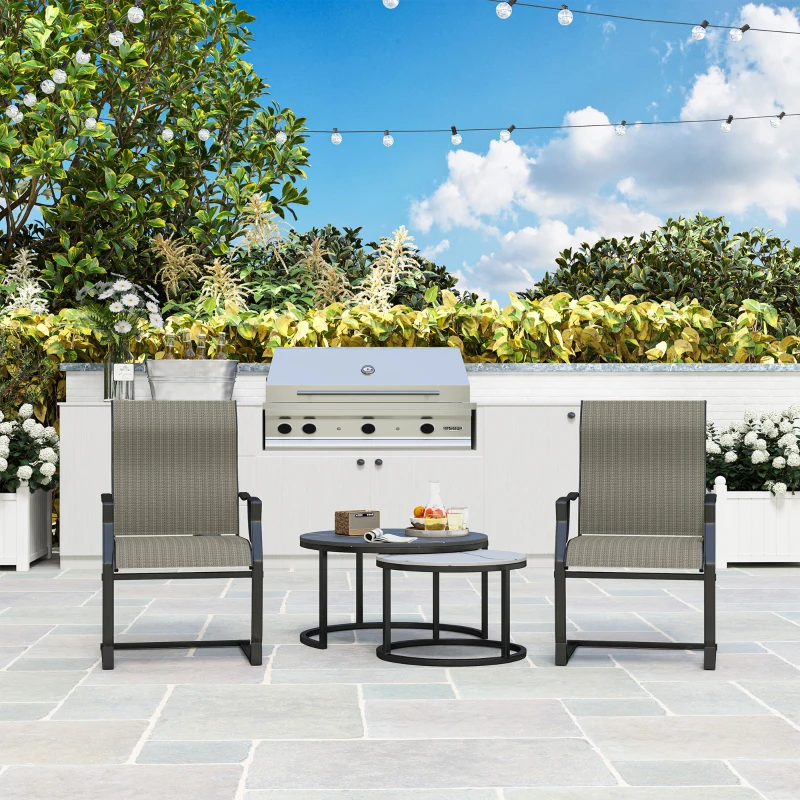 Outsunny C Spring Motion Patio Chairs Set of 2 with Curved High Backrest, Armrest, All Weather Breathable Fabric, Metal Frame