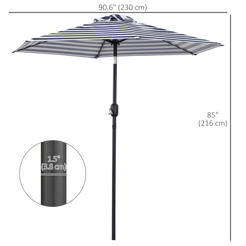 Outsunny Patio Sun Umbrella, Outdoor Parasol with 6 Ribs, Blue Stripes