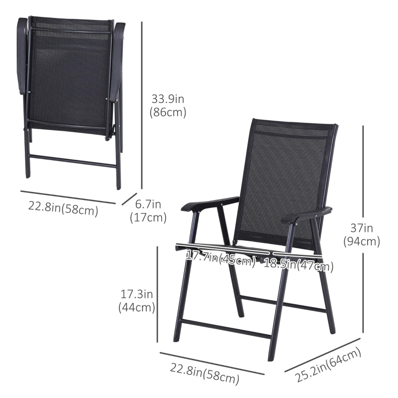 Outsunny 2-Piece Folding Dining Chair Set for Relaxing on Patio, Balcony, or Garden, Comfortable Outdoor Furniture with Armrests, Black