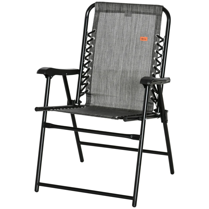 Outsunny Patio Folding Chair, Outdoor Bungee Sling Chair w/ Armrests, Portable Lawn Chair for Camping, Garden, Pool, Beach, Backyard, Gray
