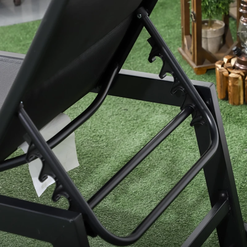 Outsunny Outdoor Chaise Lounge with Wheels, Five Position Recliner for Sunbathing, Suntanning, Steel Frame, Breathable Fabric for Beach, Yard, Patio, Black