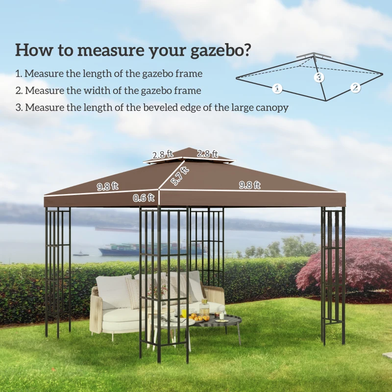 Outsunny Gazebo Replacement Canopy for Model 01 -0153, 2-Tier Top Cover for 9.84' x 9.84' Gazebo, Coffee (TOP ONLY)
