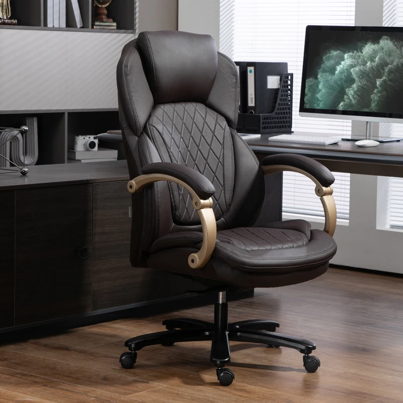 Vinsetto Big and Tall Executive Office Chair with Wide Seat, Computer Desk Chair with High Back Diamond Stitching, Adjustable Height & Swivel Wheels, Brown