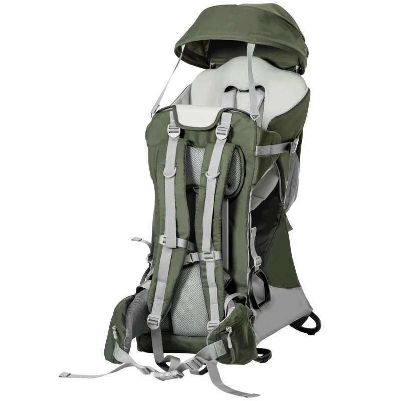 Qaba Foldable Baby Backpack Carrier for Hiking, Day Trips, Toddler Carrier Accessory Holder, Comfortable Baby Shoulder Carrier with Sun Canopy Rain Cover, Stand Ages 6-36 Months