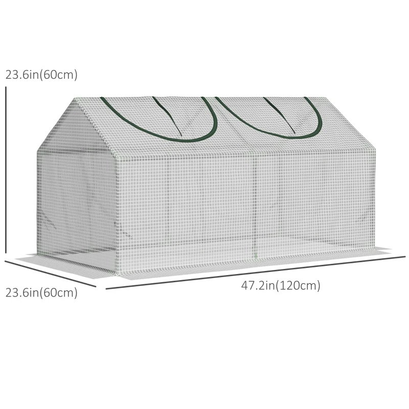 Outsunny 47" x 24" x 24" Portable Mini Tunnel Greenhouse Garden Planting Outdoor Flower Warm House Box with 2 Windows Steel Frame PE Cover, White