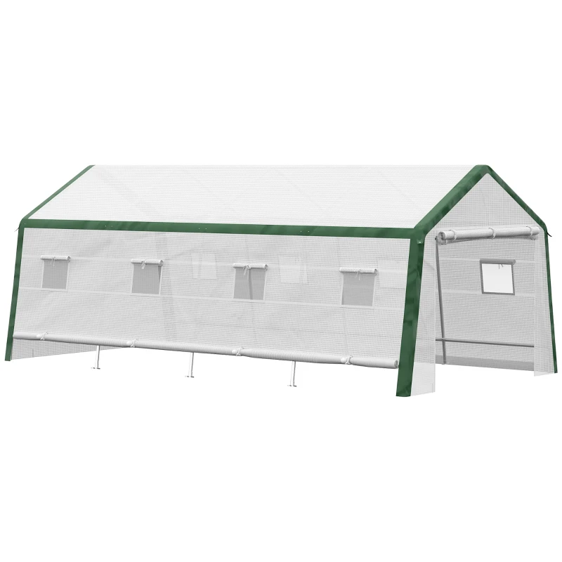 Outsunny 19.7' x 10' x 8' Outdoor Walk-in Greenhouse, Hot House with Mesh Windows, Bottom Vent, Zippered Door, PE Cover, Heavy Duty Steel Frame, White