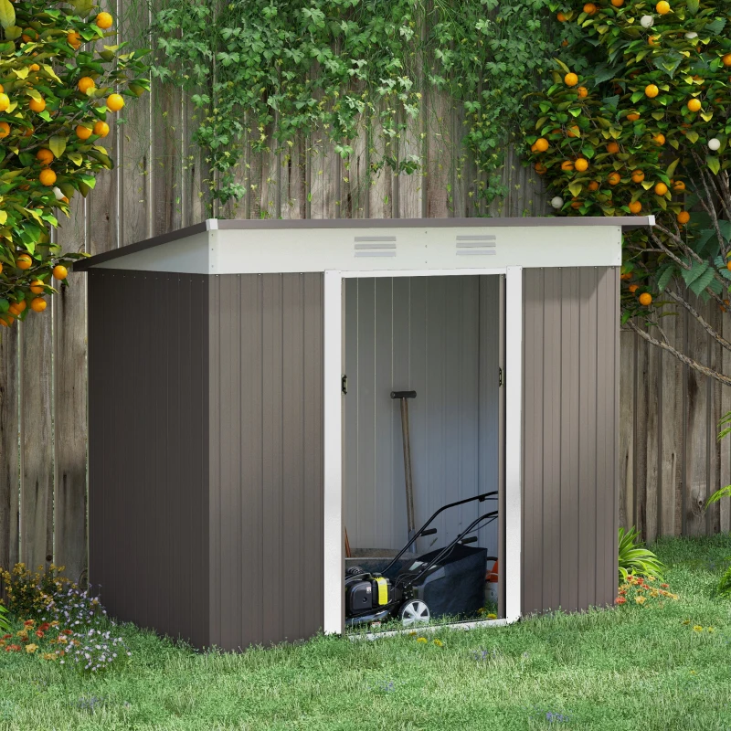 Outsunny 8' x 4' Metal Garden Shed, Backyard Tool Storage Shed with Dual Locking Doors, 2 Air Vents and Steel Frame, Silver