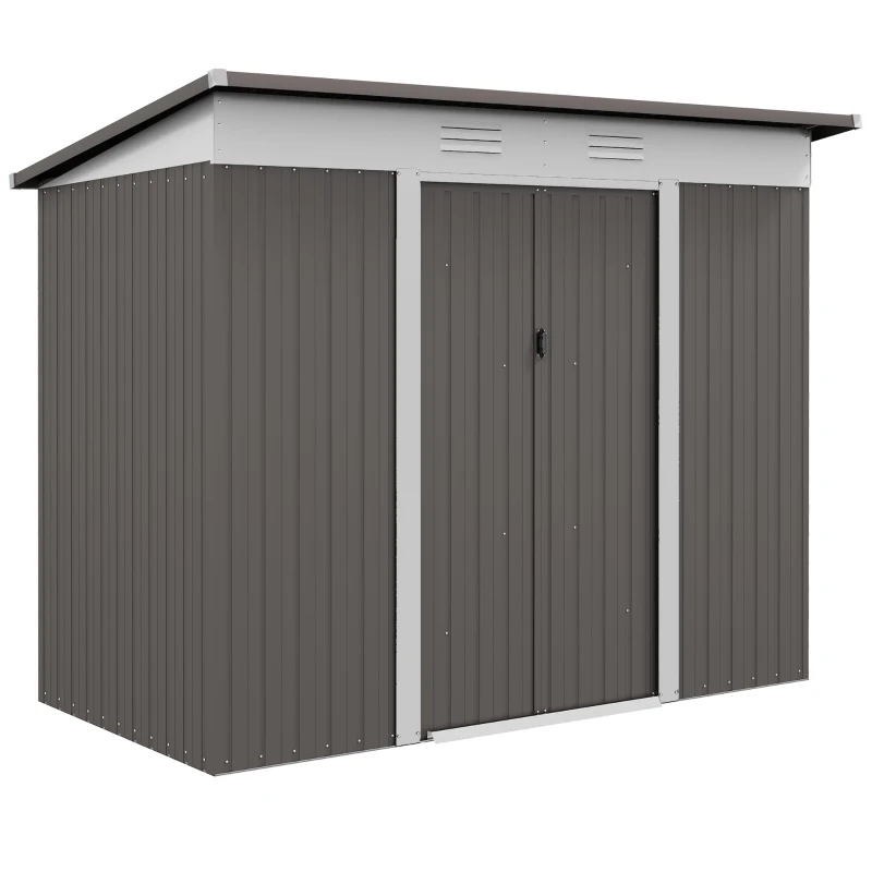 Outsunny 8' x 4' Metal Garden Shed, Backyard Tool Storage Shed with Dual Locking Doors, 2 Air Vents and Steel Frame, Silver