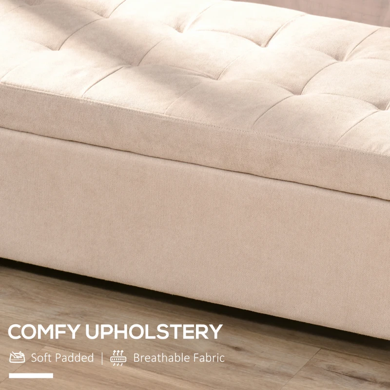 HOMCOM 50" Storage Ottoman Bench, Upholstered Ottoman Foot Rest with Linen Fabric and Soft Close Lid for Entryway, White