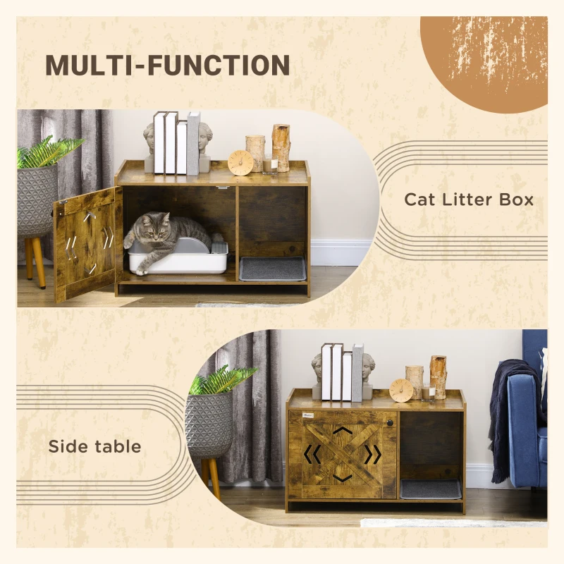 PawHut Cat Litter Box Furniture Hidden, Cat Washroom Storage Bench Odor Control Indoor Cat House Side Table with Scratching Pad, Easy Assembly