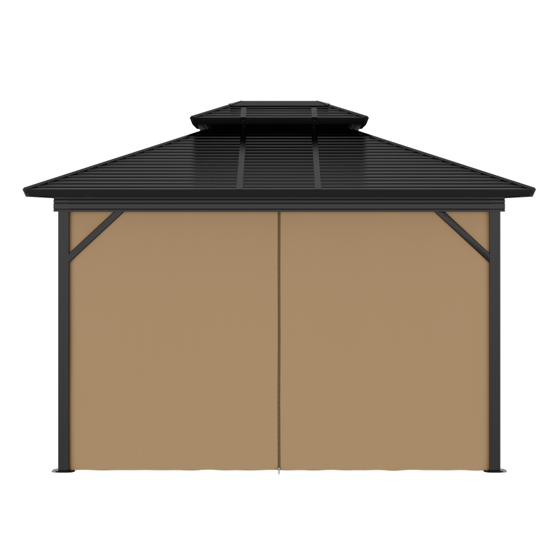 Outsunny 10' x 12' Hardtop Gazebo, Metal Roof Gazebo Canopy w/ Hook, Curtains and Netting included, Aluminum Frame, Dark Brown