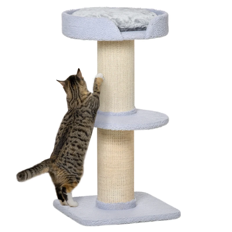 PawHut Cat Tree Kitty Tower with Sisal Mat Scratching Post, Cat Bed, Cushion, Perch, 18" x 18" x 36",  Light Blue
