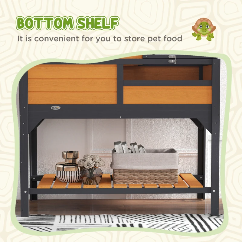 PawHut Tortoise Enclosure Tortoise House w/ Adjustable Lamp Holder, Storage Shelf, Removable Main House, Openable Lid, Yellow