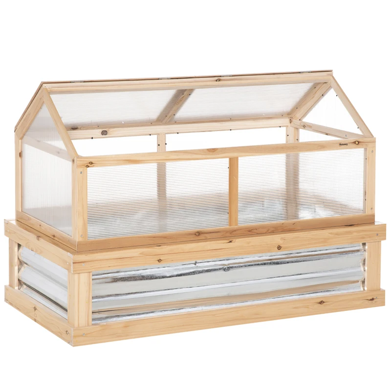 Outsunny 48" x 24" x 32.25" Elevated Planting Beds Garden Wooden Cold Frame Greenhouse Flower Planter Protection Wood
