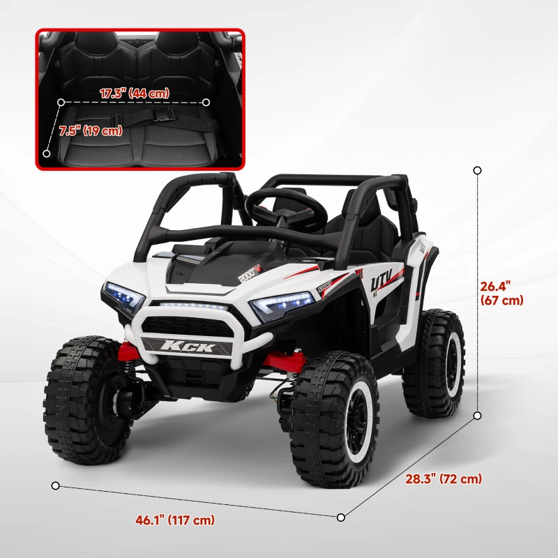 Qaba 2 Seater 24V 7AH Ride on Truck, Electric Car for Kids w/ Spring Suspension, Remote Lights, Horn, Music, White