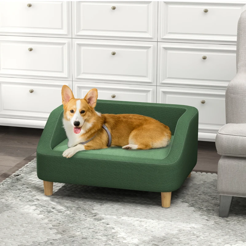 PawHut Pet Sofa Dog Bed for Small and Medium Dogs with Washable Cushion, Non-slip Pads, Dark Green