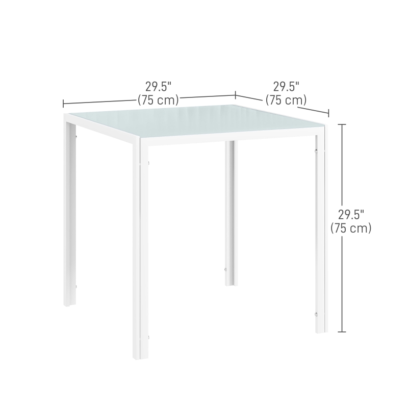 HOMCOM Square Kitchen Table for 2-4 People, Dining Table with Glass Top and Steel Legs for Dining Room, White