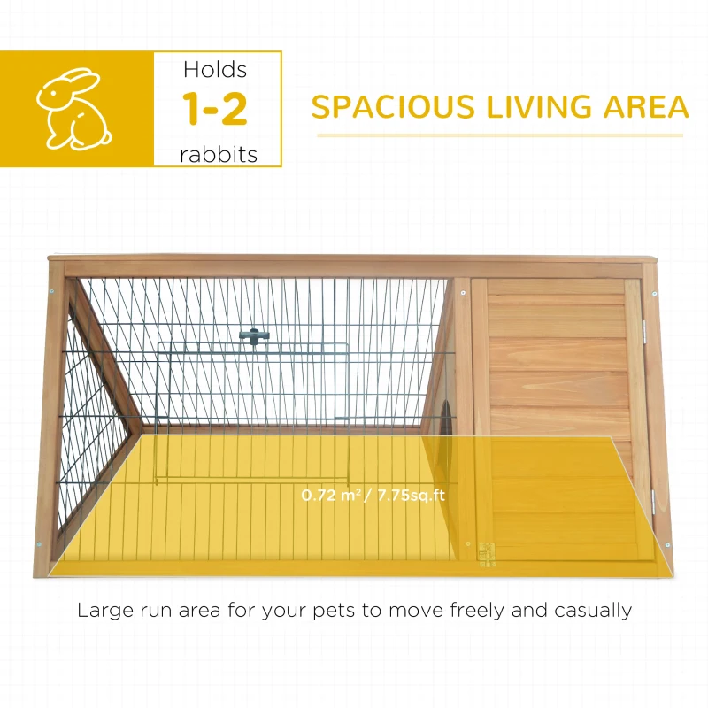 PawHut 46" x 24" Wooden A-Frame Outdoor Rabbit Hutch, Small Animal Cage, Bunny Hutch with Outside Run & Ventilating Wire, for Rabbits, Chickens, Ducks, Yellow