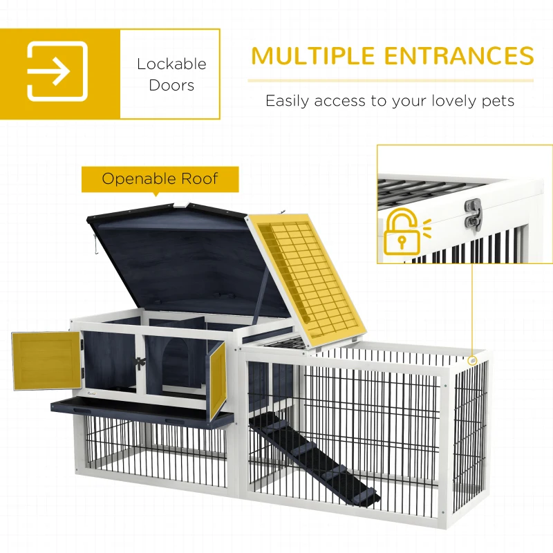PawHut 2 Level 59" Outdoor Rabbit Hutch with Openable Top, Dark Gray