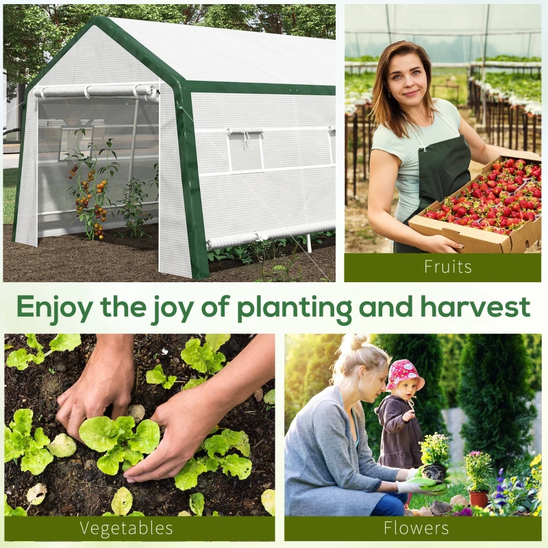 Outsunny 19.7' x 10' x 8' Outdoor Walk-in Greenhouse, Hot House with Mesh Windows, Bottom Vent, Zippered Door, PE Cover, Heavy Duty Steel Frame, White