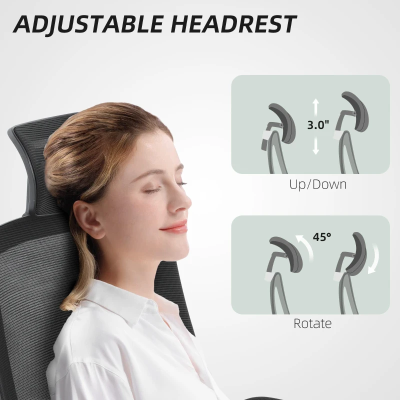 HOMCOM Mesh Office Chair, Ergonomic Desk Chair with Flip-up Armrest, Rotatable Headrest, Adjustable Lumbar Support, Black