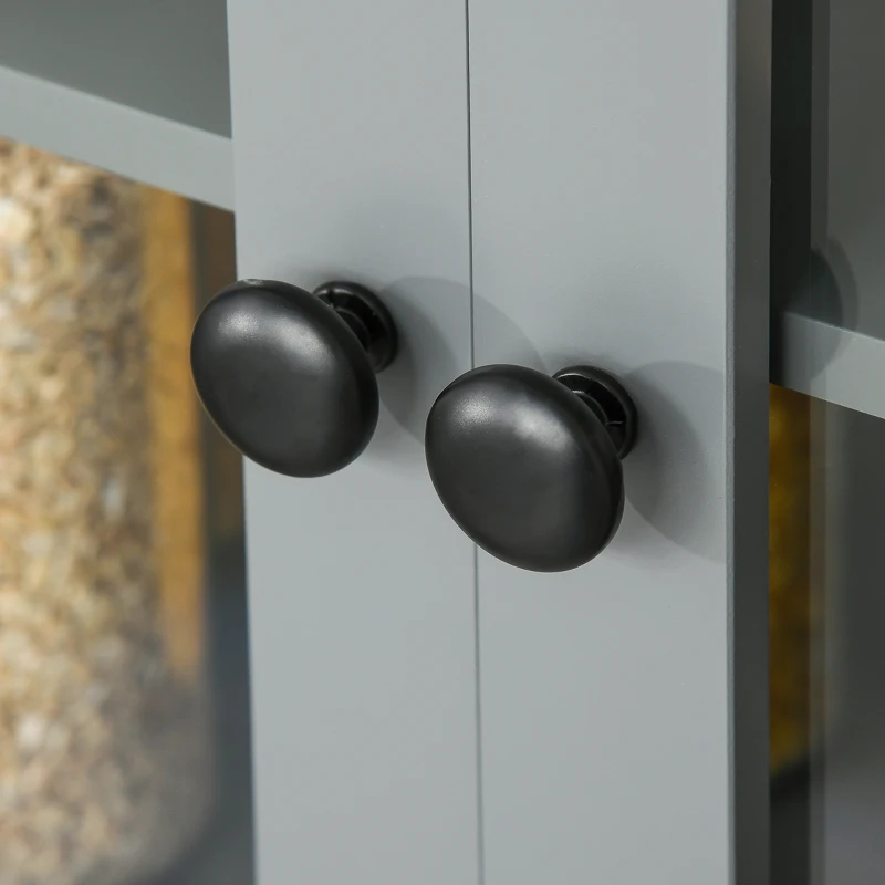 HOMCOM Kitchen Hutch, 70" Pantry Cabinet with Glass Framed Door,  Storage Cabinet with Adjustable Shelves and Microwave Space for Dining Room, Gray