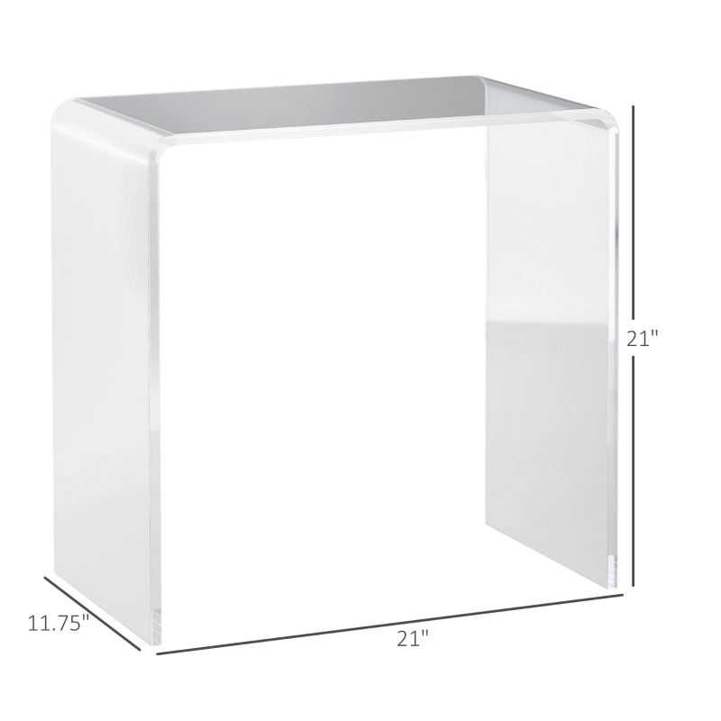 HOMCOM Modern Acrylic End Table, Waterfall Side Table with Rounded Edges and Storage for Small Spaces, 21" x 12" x 21", Clear