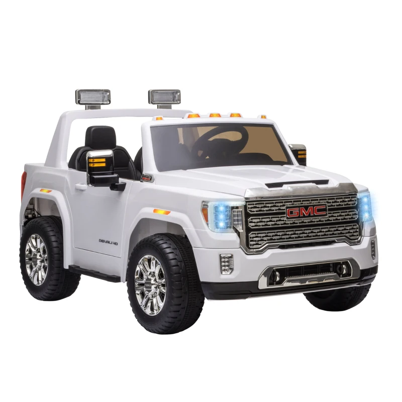 Aosom 12V Battery Kids GMC Sierra HD Ride On Toy with Remote Control, Bright Headlights & Working Suspension - White
