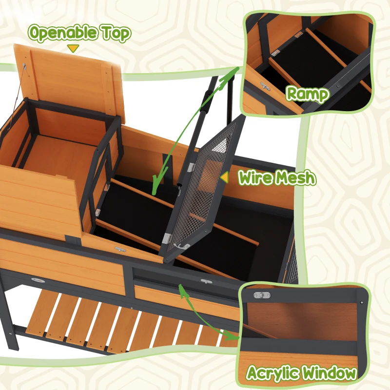 PawHut Tortoise Enclosure Tortoise House w/ Adjustable Lamp Holder, Storage Shelf, Removable Main House, Openable Lid, Yellow