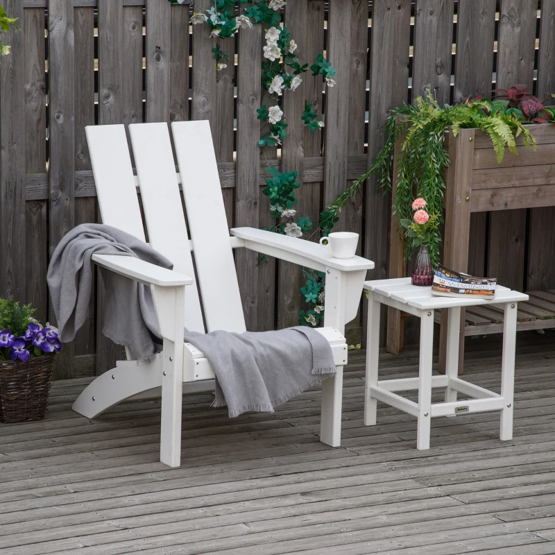 Outsunny Patio Adirondack Chair, Outdoor HDPE Fire Pit Chair, Weather Resistant Outdoor Chair with High-back, Patio Chair for Deck, Garden, Backyard, White