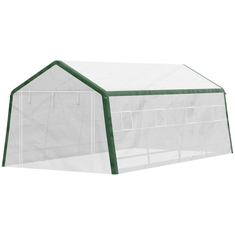 Outsunny 19.7' x 10' x 8' Outdoor Walk-in Greenhouse, Hot House with Mesh Windows, Bottom Vent, Zippered Door, PE Cover, Heavy Duty Steel Frame, White