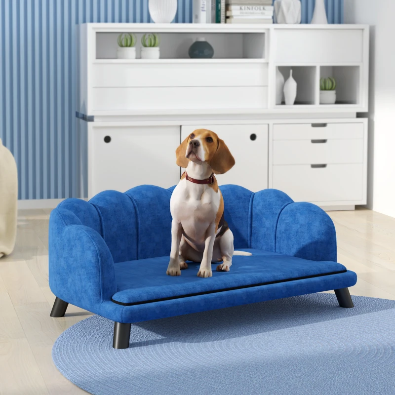 PawHut Pearl Design Pet Sofa for Medium and Large Sized Dogs, Pet Bed with Cushion and Solid Wood Legs, Dark Blue