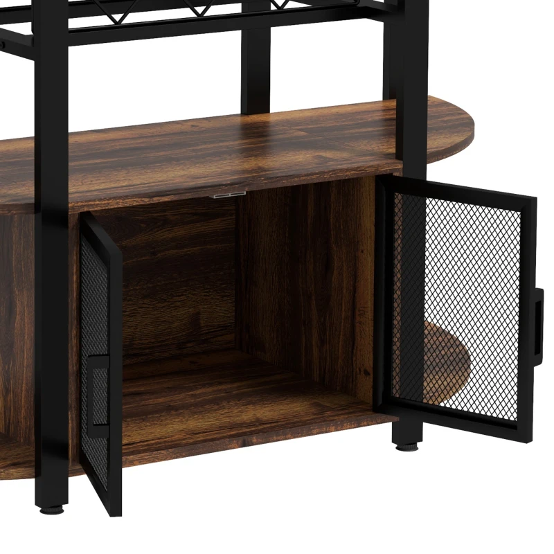HOMCOM Wine Bar Cabinet with Charging Station, LED Lighted Liquor Cabinet with Wine Racks and Glass Holders, Rustic Brown