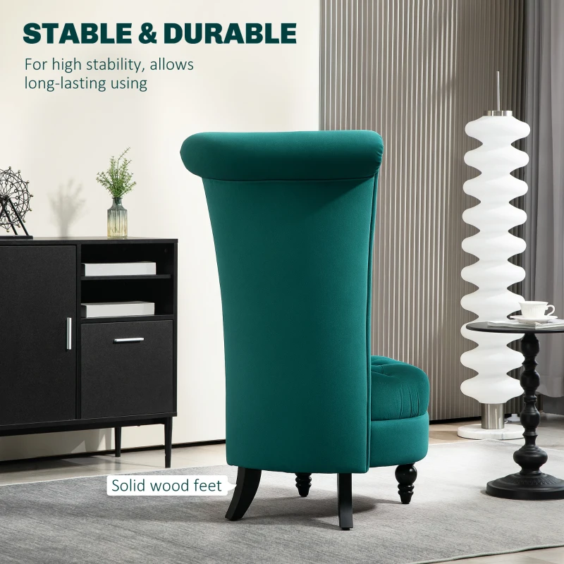 HOMCOM Retro High Back Armless Royal Accent Chair Fabric Upholstered Tufted Seat for Living Room, Dining Room and Bedroom, Green