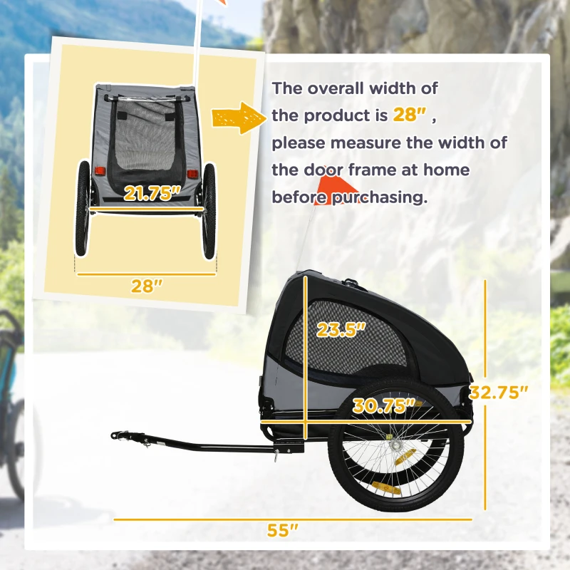 Aosom Dog Bike Trailer, Pet Stroller with Wheels for Medium Dogs, Black