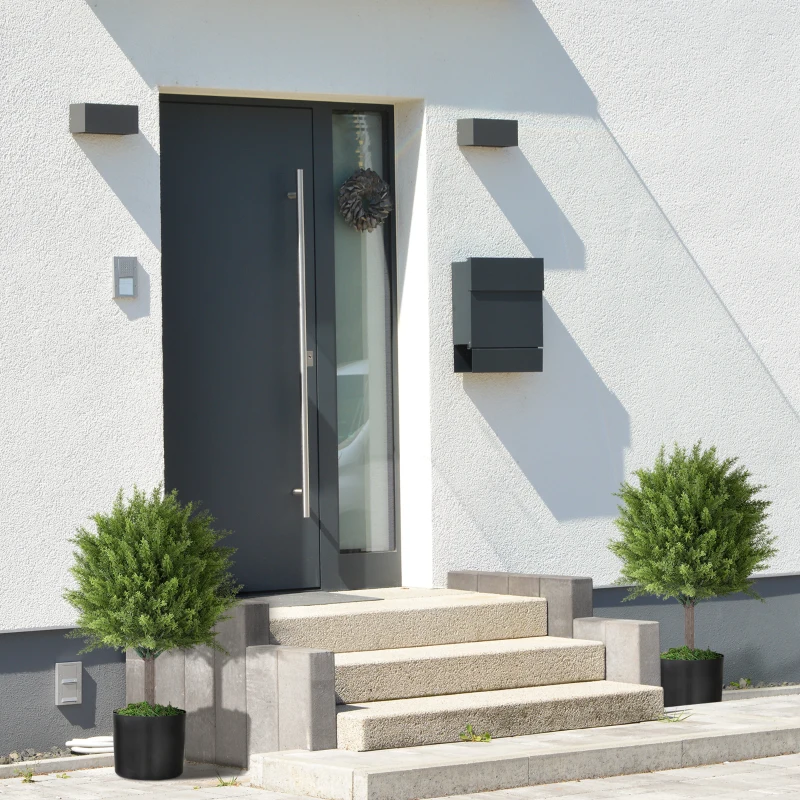 HOMCOM Set of 2 Decorative Artificial Plants, Cedar Topiary Trees in Pots, Fake Plants for Home Indoor outdoor Decor