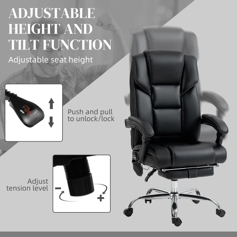 Vinsetto 6 Point Vibration Massage Office Chair with Heat, PU Leather Computer Chair with Adjustable Height Reclining Back, Black